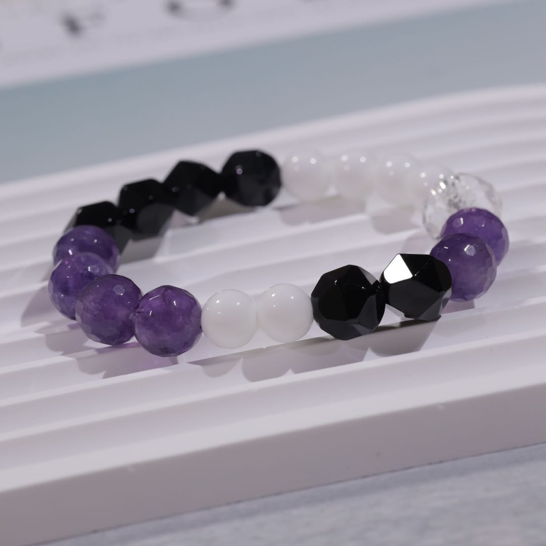 The aspiration of the Two Lady Zhēng - Protection, Clean Negative Energy By Amethyst Black Agate Turquoise Unique Bracelet