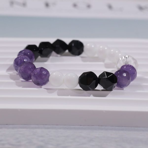 The aspiration of the Two Lady Zhēng - Protection, Clean Negative Energy By Amethyst Black Agate Turquoise Unique Bracelet