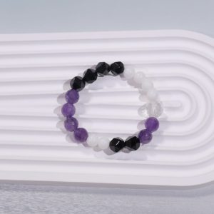 The aspiration of the Two Lady Zhēng - Protection, Clean Negative Energy By Amethyst Black Agate Turquoise Unique Bracelet