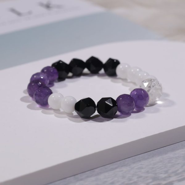 The aspiration of the Two Lady Zhēng - Protection, Clean Negative Energy By Amethyst Black Agate Turquoise Unique Bracelet