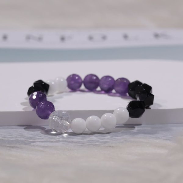 The aspiration of the Two Lady Zhēng - Protection, Clean Negative Energy By Amethyst Black Agate Turquoise Unique Bracelet