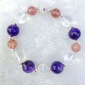 The Marriage of Princess Wencheng: Good Omens Grounded Bracelet by Amethyst Clear Quartz Strawberry Quartz