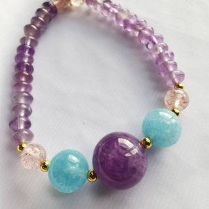 Pujiu Temple Lovers: Love Fortune Amethyst and Aquamarine Elegant Bracelet