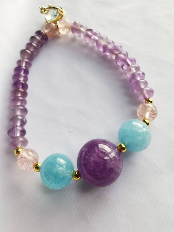 Pujiu Temple Lovers: Love Fortune Amethyst and Aquamarine Elegant Bracelet