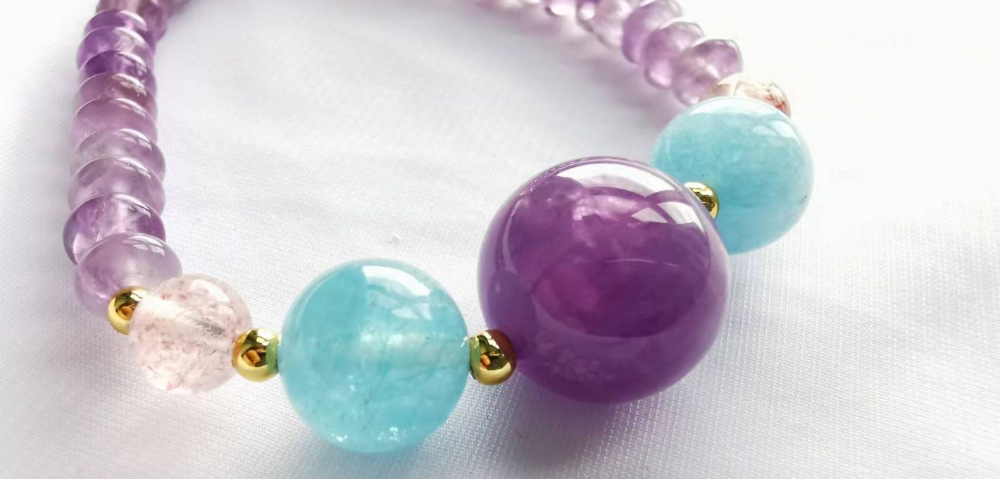 Pujiu Temple Lovers: Love Fortune Amethyst and Aquamarine Elegant Bracelet