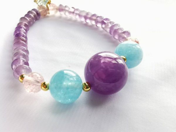 Pujiu Temple Lovers: Love Fortune Amethyst and Aquamarine Elegant Bracelet