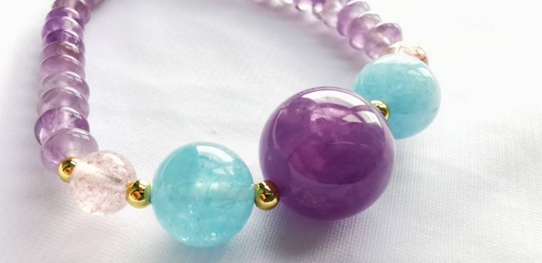 Pujiu Temple Lovers: Love Fortune Amethyst and Aquamarine Elegant Bracelet