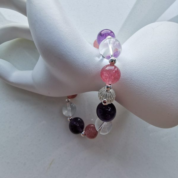 The Marriage of Princess Wencheng: Good Omens Grounded Bracelet by Amethyst Clear Quartz Strawberry Quartz