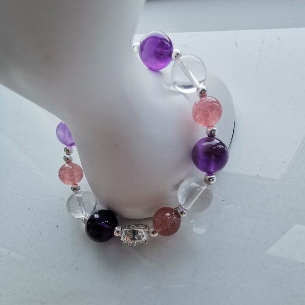 The Marriage of Princess Wencheng: Good Omens Grounded Bracelet by Amethyst Clear Quartz Strawberry Quartz