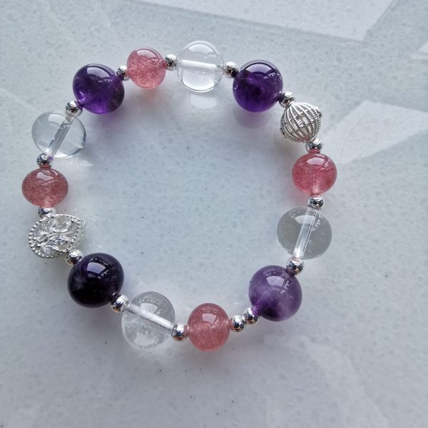 The Marriage of Princess Wencheng: Good Omens Grounded Bracelet by Amethyst Clear Quartz Strawberry Quartz