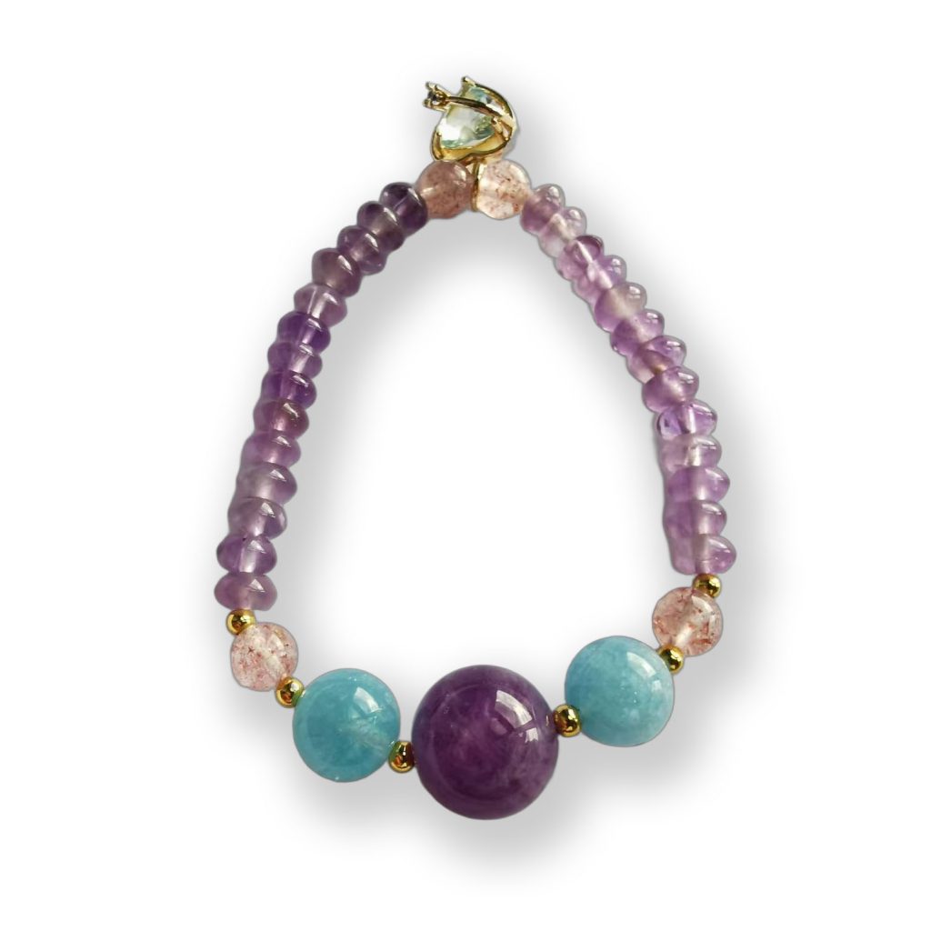 Pujiu Temple Lovers: Love Fortune Amethyst and Aquamarine Elegant Bracelet