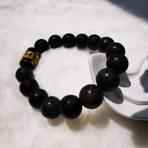 Six-word motto cylindrical obsidian men bracelet-12mm