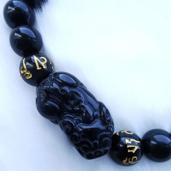 Natural obsidian pixiu 8mm men bracelet